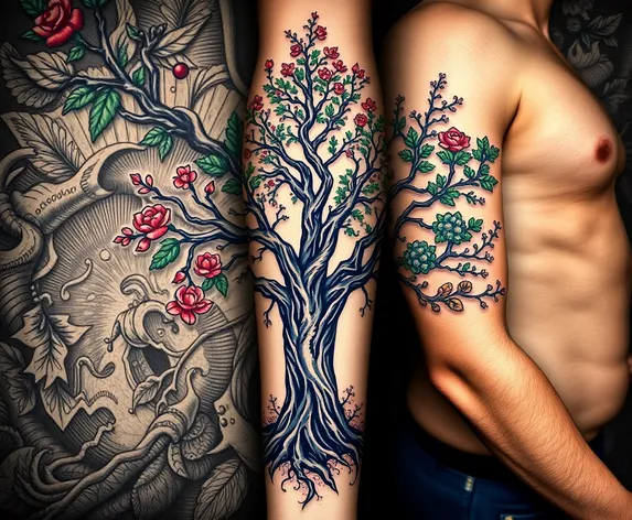 arm sleeve tree tattoos