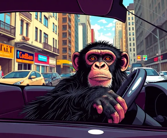 chimpanzee driving a car