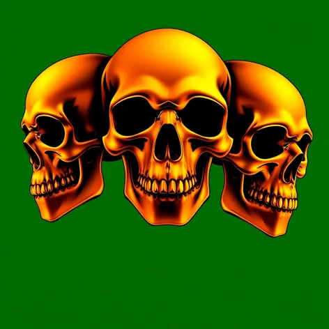 three gold skulls with