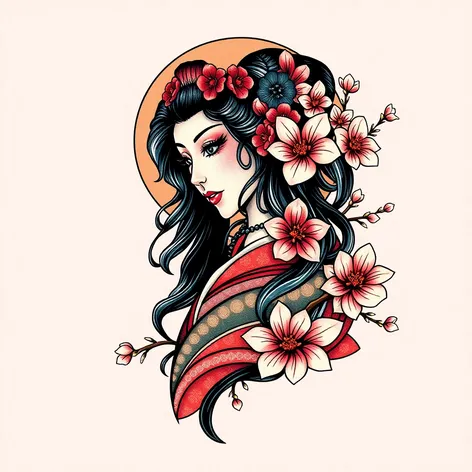 geisha colored tattoo design