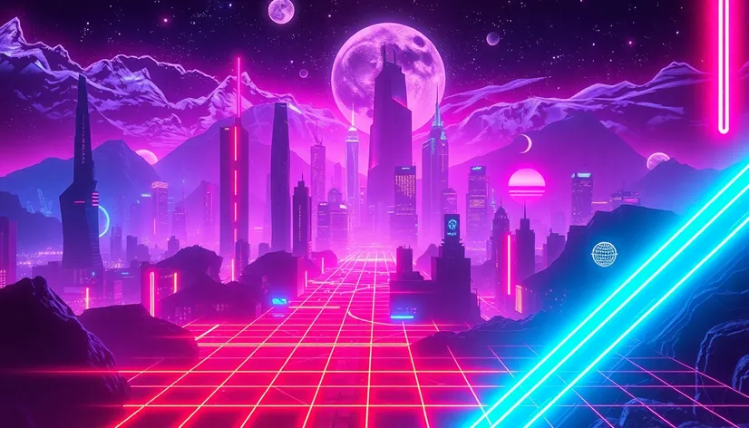 retrowave grid lines neon