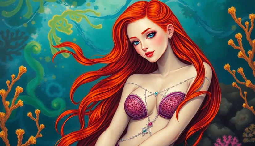 paintingy red haired mermaid