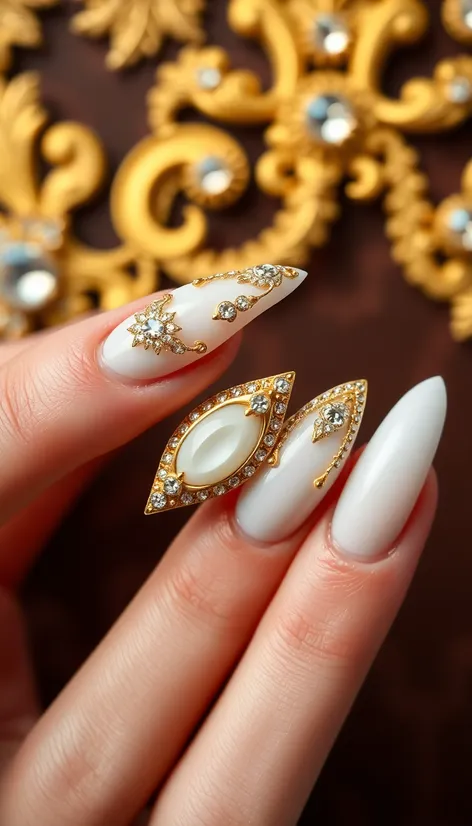 white and gold nail