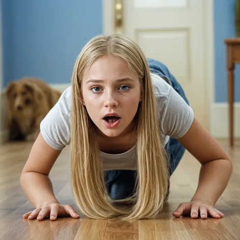 Teenage girl, long blonde