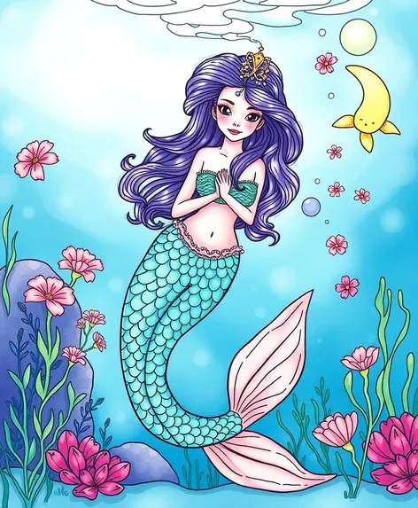 coloring page mermaid