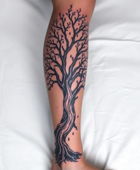 full leg tree tattoo