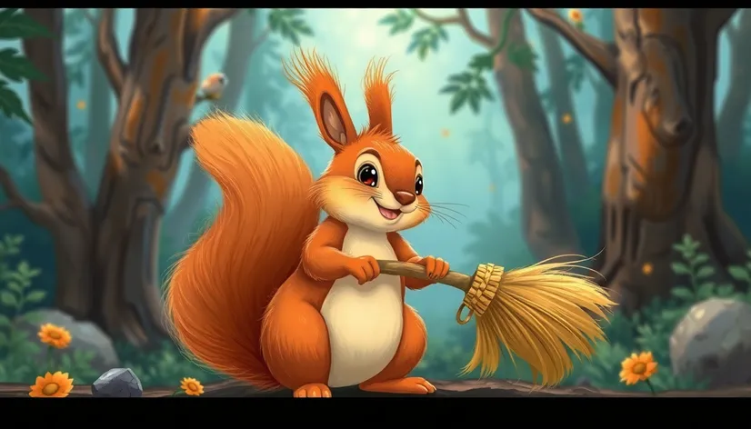 squirrel with broom