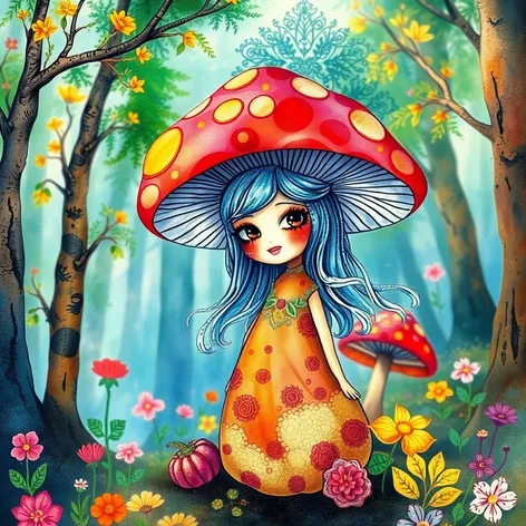 mushroom lady drawing