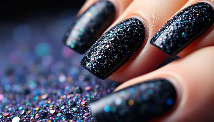 black glitter nails