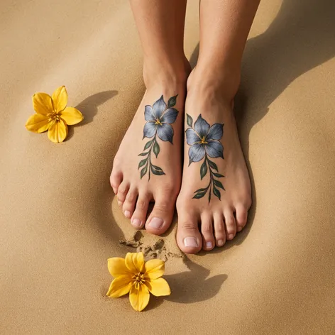 Biracial feet with flower