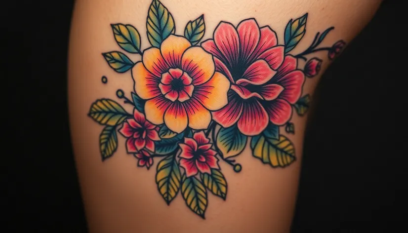 floral thigh tattoo