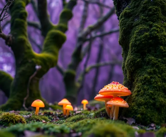 purple plants and mushrooms