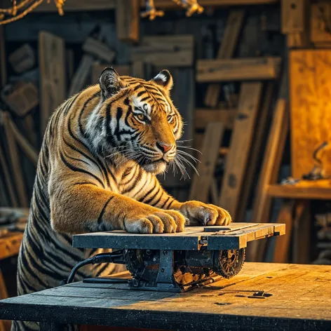 tiger operating a table