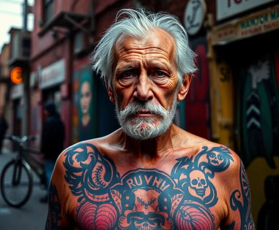 elderly person with tattoos