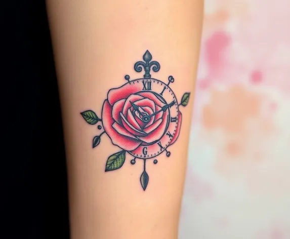 rose clock tattoo