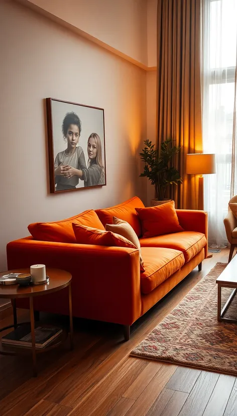 orange couch living room