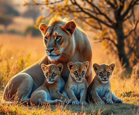 lioness protecting cubs