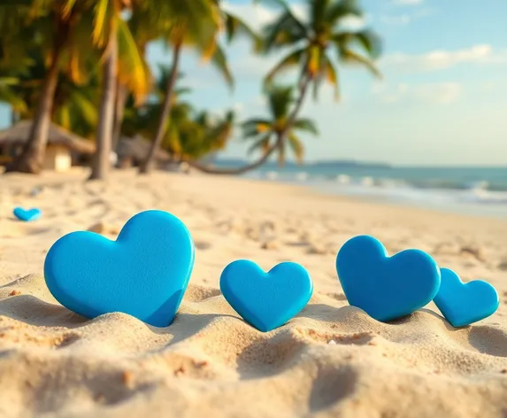 blue hearts on beach