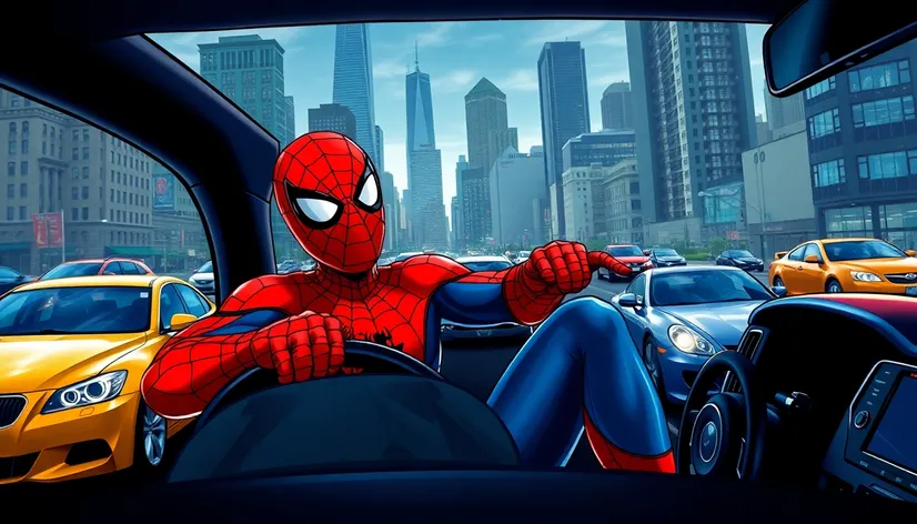 spiderman driving cars