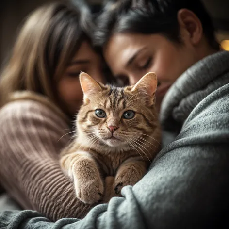 people hug cat