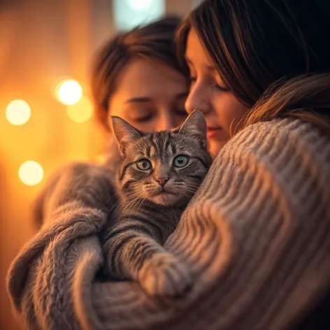 people hug cat