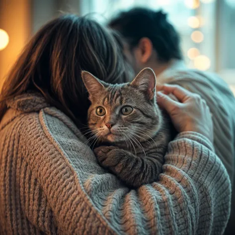 people hug cat