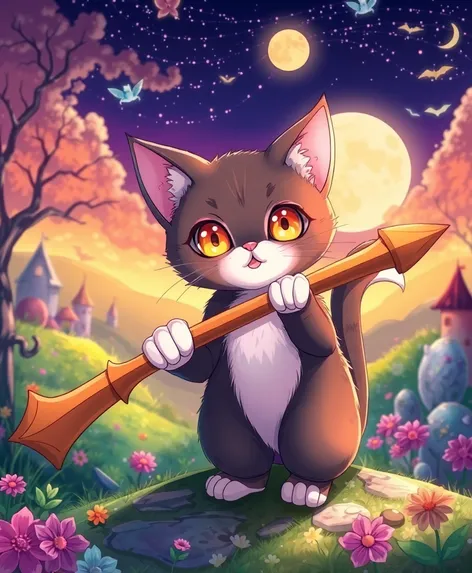 cat holding bat anime