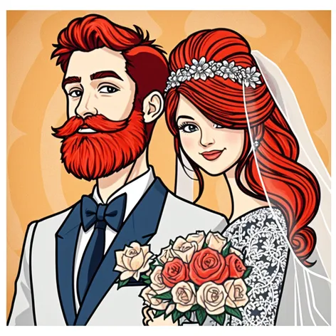 wedding couple bearded red