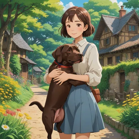 Woman with chocolate lab