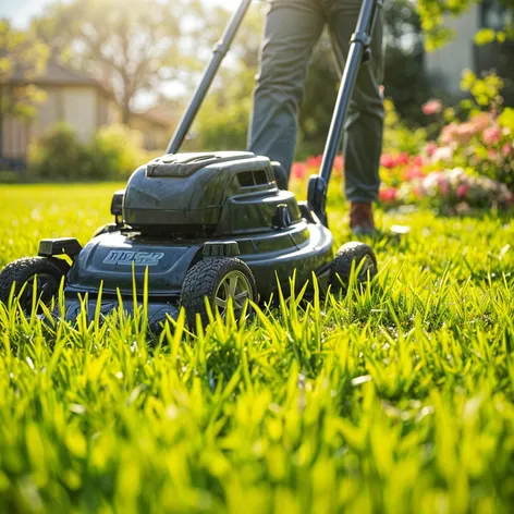 lawn mowing in summer