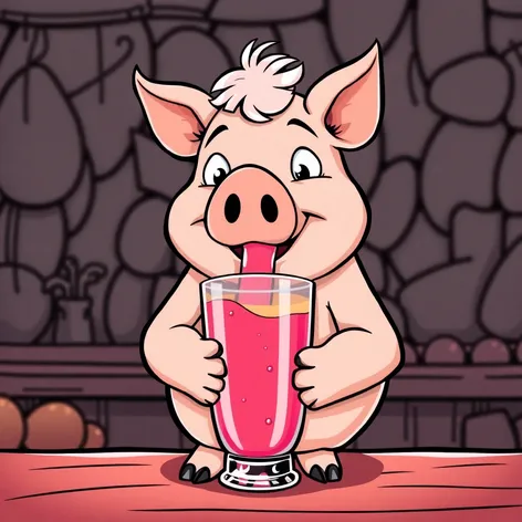 animated pig slurping smoothie