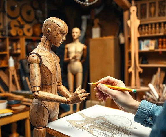 wood artist drawing mannequin