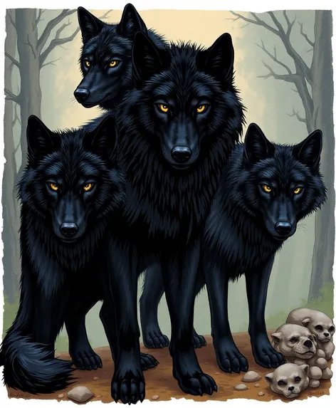 drawings of black wolves