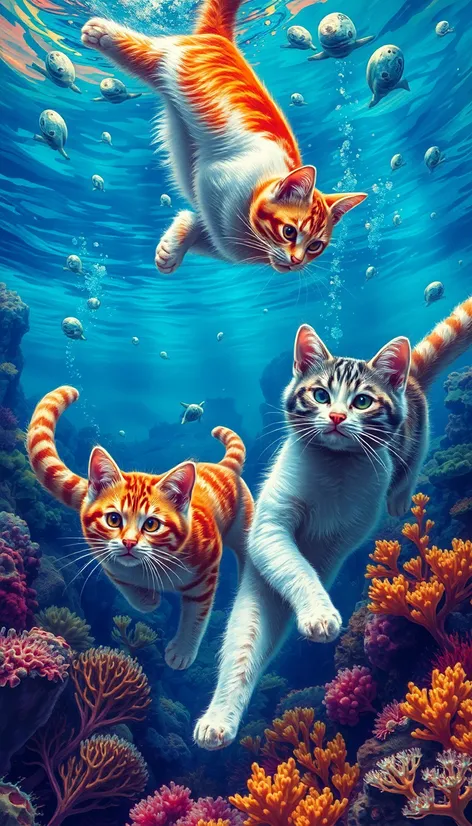 cats swimming underwater