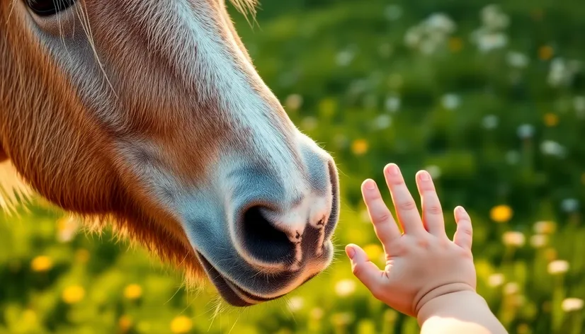 hand touching horses muzzle