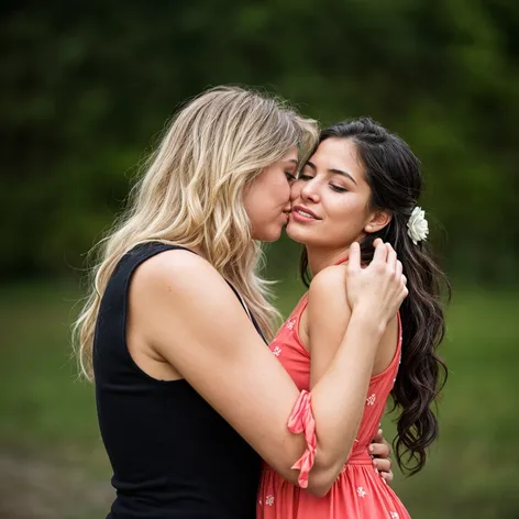 white woman kissing latina