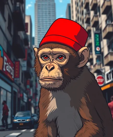 monkey with red hat