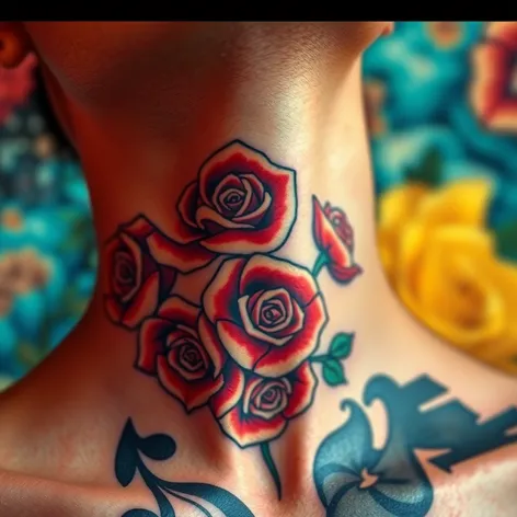 neck tattoos of roses