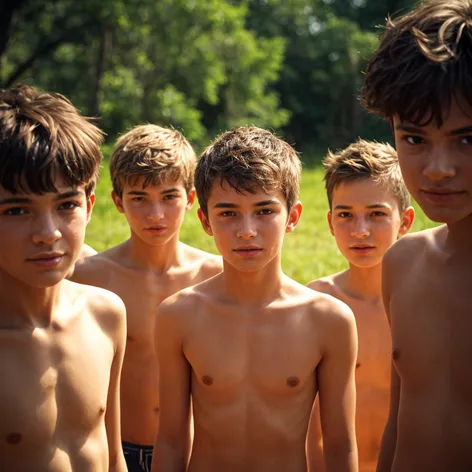 a group of shirtless