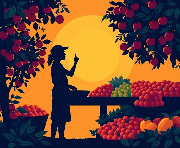 picking fruits silhouette vector