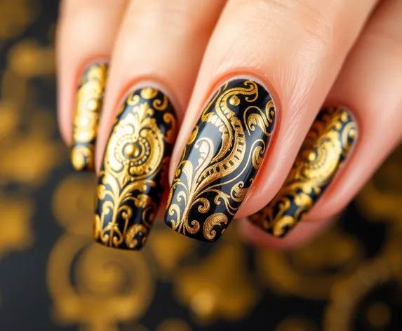 gold black nail art