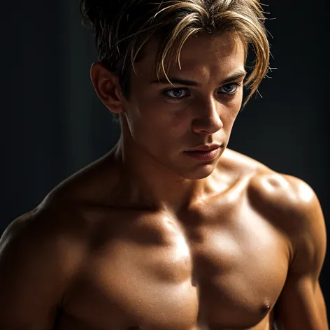 A muscular teenager without