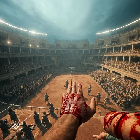 Gladiator arena, screaming spectators,