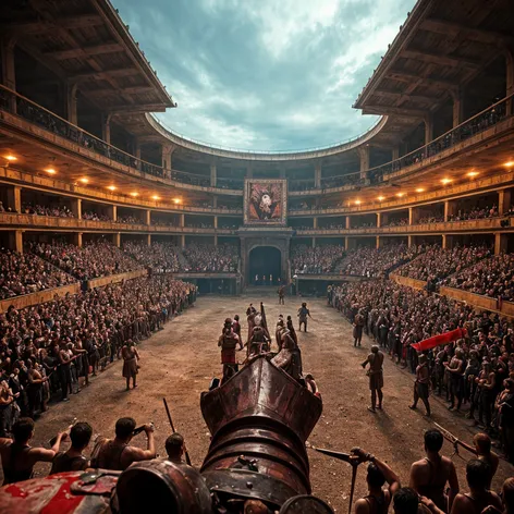 Gladiator arena, screaming spectators,