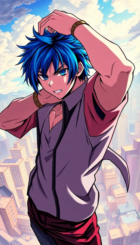 blue haired anime boy