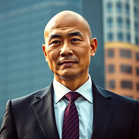 bald asian man suit