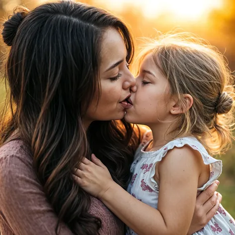 mom and daughter kiss