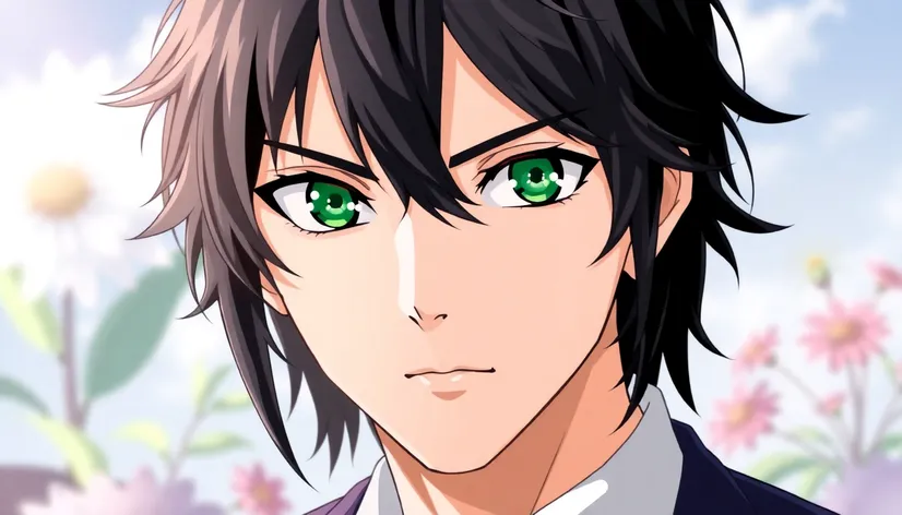 black hair green eyes