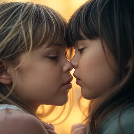 two young girls kissing