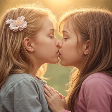 two young girls kissing